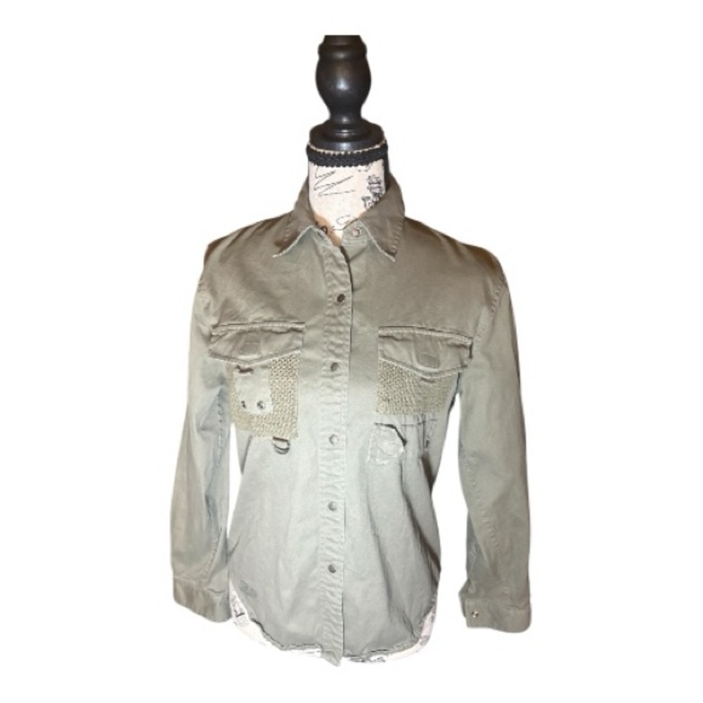 Lauren by Ralph Lauren Olive Utility Shirt Petite Military Style shirt VINTAGE